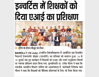 FDP Concludes with Training on AI and Smart Education at Invertis